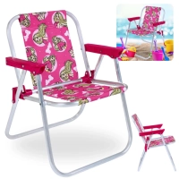 Cadeira de Praia Infantil Barbie Rosa Dobravel em Aluminio Bel
