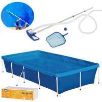 Kit Piscina 3000 Lts Mor + Kit Manuteno Limpeza da Piscina com Aspirador Peneira Mangueira e Haste