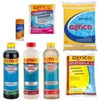 Kit Tratamento Semanal, 1kg Cloro, Ph Certo 2kg e Fita Prova + Clarificante, Ph+ e Algicida Choque