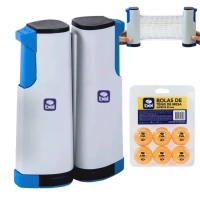 Kit Rede Retratil para Tenis de Mesa Ping Pong Ajustvel At 1,60m + 6 Bolinhas Bel