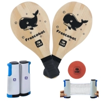 Kit Frescobol Infantil com 2 Raquetes Ilustradas e Bolinha + Rede Retratil com At 1,60m Ajustvel