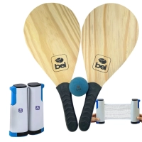 Kit Par de Raquetes Frescobol com Bolinha de Borracha + Rede Retratil com At 1,60m Ajustvel