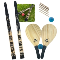 Kit Jogo Tacobol Tacos de Bets Madeira e 2 Casinhas + Par de Raquetes Frescobol + 2 Bolinhas