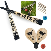 Kit Jogo Tacobol Tacos de Bets Madeira e 2 Casinhas + Frescobol Infantil 2 Raquetes Ilustradas + 2 Bolinhas