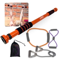 Kit Barra para Porta Ajustvel de 65cm a 95cm + Kit Extensores Elsticos Tenso Leve, Medio e Forte