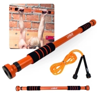 Kit Barra para Porta Sob Presso Ajustvel de 65cm a 95cm + Corda de Pular Simples Exerccios Treino em Casa