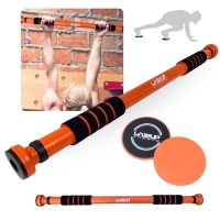 Kit Barra para Porta Sob Presso Ajustvel de 65cm a 95cm + Par Disco de Deslizamento Equilbrio Treino em Casa