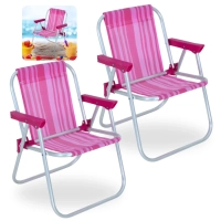 Kit 2 Cadeiras de Praia Infantil em Aluminio Rosa Dobravel Bel