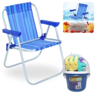 Kit Cadeira de Praia Infantil Azul Bel + Baldinho de Praia com 8 Peas em Cores Sortidas