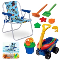 Kit Cadeira de Praia Infantil Hot Wheels + Baldinho Areia, Pazinha, Rastelo Brinquedo de Areia