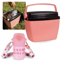 Kit Garrafa Trmica Kids Rosa 500ml Ao Inox Ala e Canudo + Caixa Trmica 6 Litros Pequena Rosa