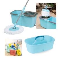 Kit Cesto Organizador Multiuso com Divisrias e Ala + Mop Giratrio Premium com 2 Baldes (9 Lts) Cada Mor