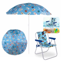 Kit Cadeira de Praia Infantil Bel em Aluminio Hot Wheels Azul + Guarda Sol Colorido 1,30m