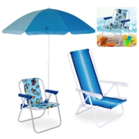 Kit Cadeira de Praia Infantil Hot Wheels + Cadeira de Praia Adulto 4 Pos em Ao Colorida + Guarda Sol 1,50m