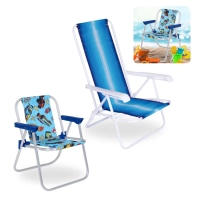 Kit Cadeira de Praia Infantil Alumnio Hot Wheels + Cadeira de Praia Adulto 4 Posies em Ao Colorida
