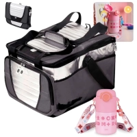 Kit Garrafa Trmica Kids Rosa 500ml Ao Inox Ala e Canudo + Bolsa Trmica 36 Litros Dobravel