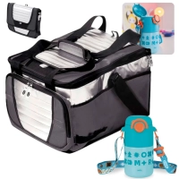 Kit Garrafa Trmica Kids Azul 500ml Ao Inox Ala e Canudo + Bolsa Trmica 36 Litros Dobravel