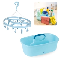 Kit Cesto Organizador Multiuso com Divisrias e Ala + Mini Varal para Roupa Intima e Meias Colorido