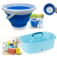 Kit Cesto Organizador Multiuso com Divisrias e Ala + Balde Dobrvel Retrtil 10 Litros com Ala