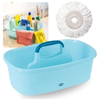 Kit Cesto Organizador Multiuso com Divisrias e Ala + Refil para Esfrego Mop Limpeza Prtica Mor
