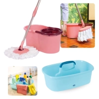 Kit Cesto Organizador Multiuso com Divisrias e Ala + Mop Pocket Giratrio 8 Litros Rosa Mor