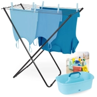 Kit Varal de Cho Preto em Ao de 75 Cm Modelo Slim + Cesto Organizador Multiuso com Divisrias e Ala