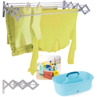 Kit Varal de Parede Retratil 1 Metro em Aluminio + Cesto Organizador Multiuso com Divisrias e Ala