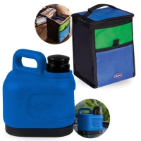 Kit Garrafa Termica 3l Garrafo Mor Azul + Bolsa Termica 5 Lts Compacta Portatil Camping Pesca e Passeios