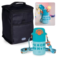 Kit Bolsa Trmica Porttil de 5 Litros Colorida + Garrafa Trmica Infantil Azul 500 Ml Inox com Ala