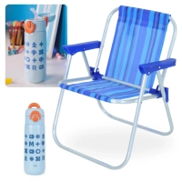 Kit Garrafa Trmica 480ml Inox e Ala Azul Kids + Cadeira de Praia Infantil em Aluminio Bel