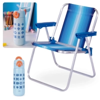 Kit Garrafa Trmica 480ml Inox e Ala Azul Kids + Cadeira de Praia Infantil Azul Mor