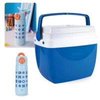 Kit Garrafa Trmica 480ml Azul Inox Ala e Canudo + Caixa Trmica 12 Litros Azul