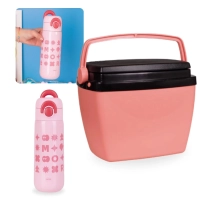 Kit Garrafa Trmica 480ml Rosa Ao Inox Ala e Canudo Kids + Caixa Trmica 6 Litros Pequena Rosa