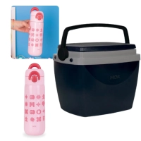 Kit Garrafa Trmica 480ml Rosa Ao Inox Ala e Canudo Kids + Caixa Trmica 6 Litros Pequena Preta