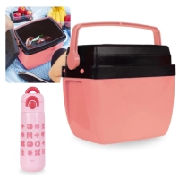 Kit Garrafa Trmica 480ml Rosa Inox Ala e Canudo + Caixa Trmica 12 Litros Rosa