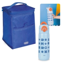 Kit Bolsa Trmica Porttil de 5 Litros Colorida + Garrafa Trmica 480 Ml Infantil Azul Inox com Ala