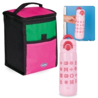Kit Bolsa Trmica Porttil de 5 Litros Colorida + Garrafa Trmica 480 Ml Infantil Rosa Inox com Ala
