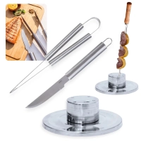 Kit para Churrasco em Ao Inox 2 Peas Faca e Pegador + Suporte para Espeto de Mesa