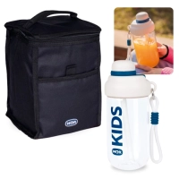 Kit Bolsa Trmica Porttil de 5 Litros Colorida + Garrafa Infantil Squeeze 660ml Azul com Canudo e Ala