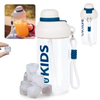 Kit Garrafa Infantil 660ml Squeeze com Al�a e Canudo Azul + 10 Cubos Gelo Reutiliz�vel Artificial