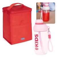 Kit Bolsa Trmica Porttil de 5 Litros Colorida + Garrafa 660ml Infantil Rosa Squeeze com Ala