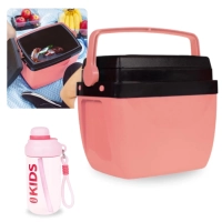 Kit Garrafa 660ml Rosa Squeeze com Ala e Canudo + Caixa Trmica 12 Litros Rosa