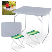 Kit Mesa Dobrvel Porttil com Ala 80 Cm + 2 Banquetas Dobraveis em Aluminio para Pesca Camping e Praia