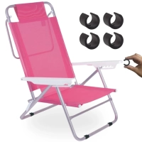 Kit Cadeira de Praia 6 Posies Alumnio Summer Rosa + Protetor para o P da Cadeira Redondo Evita Riscos