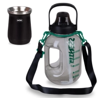 Kit Garrafa Fitness 1,8 Lts com Alas Suporta Celular + Cuia Termica Copo Inox 236 Ml
