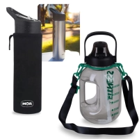 Kit Garrafa Fitness 1,8 Lts com Alas Suporta Celular + Garrafa de Ao Squeeze com Capa 750 Ml