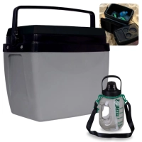 Kit Garrafa Fitness 1,8 Lts com Alas Suporta Celular + Caixa Trmica 26 Litros Cinza