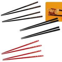 Kit 6 Pares de Hashi em Poliestireno 22cm / 2 Modelo Decorado Preto + 2 Vermelho + 2 Preto Liso
