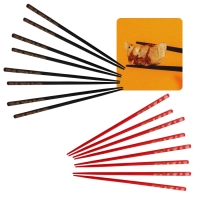 Kit 8 Pares de Hashi em Poliestireno 22cm / 4 Modelos Pretos Decorados + 4 Modelos Vermelhos Decorados