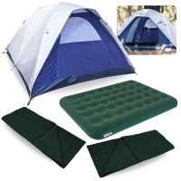 Barraca Dome Ntk 3 Pessoas 1800mm + Colchao Inflvel Casal + 2 Sacos de Dormir Solteiro Camping e Pesca